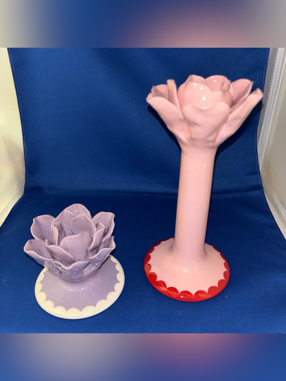 Purple Pink Ceramic Flower Taper Candle Holder Vaisselle for Anthropologie Lot 2